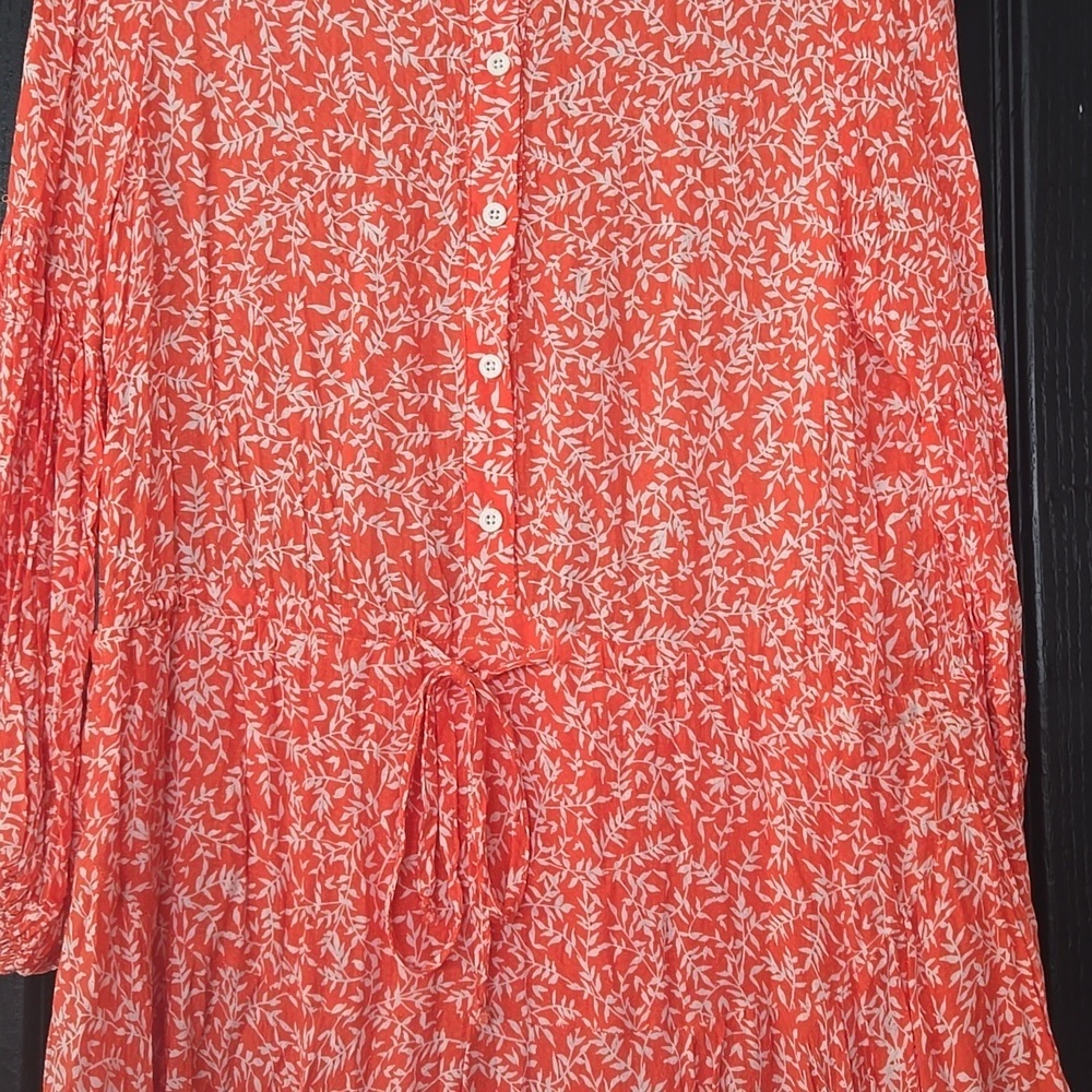 Olivaceous Orange & White Floral Cottagecore Handkerchief Hem Dress Size Medium - Picture 3 of 12
